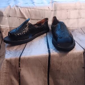 Men's Black Woven Leather Sandals